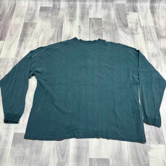 ✅Mens XL VTG Eddie Bauer Henley Shirt Long Sleeve Cotton 3-button in USA Casual - Picture 7 of 9